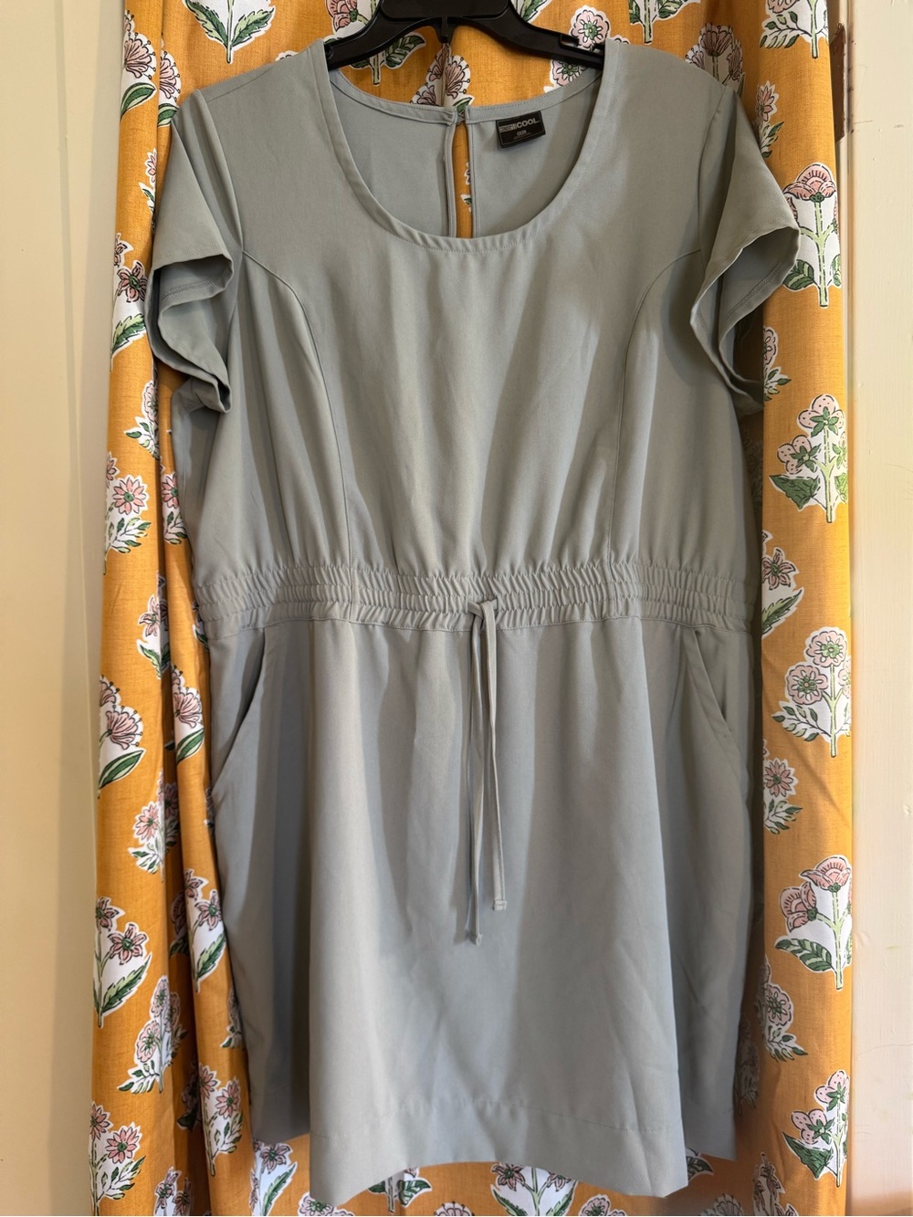 Light Olive Green Drawstring Waist Short Sleeve Dress